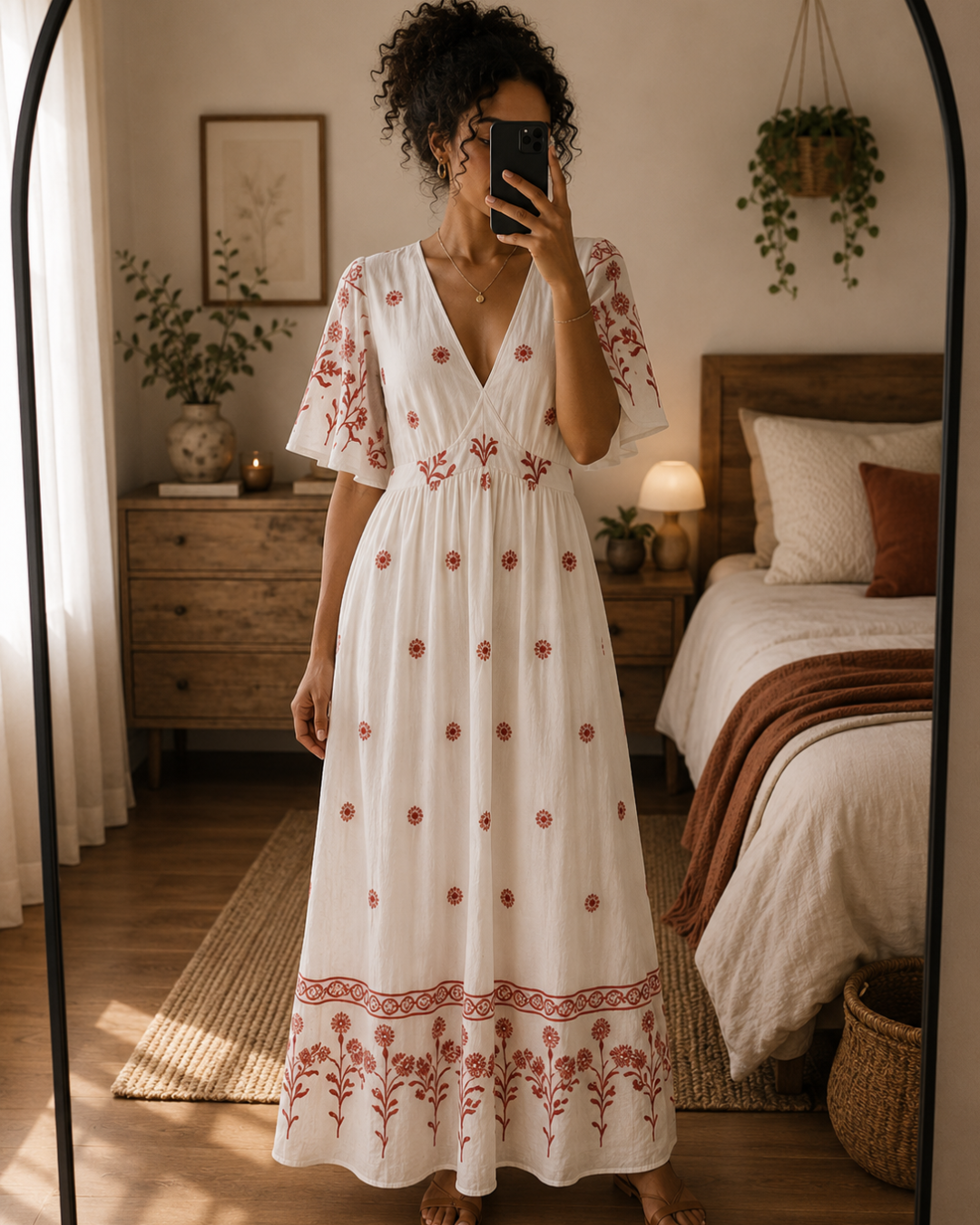 Robe jaune fleurie brodé