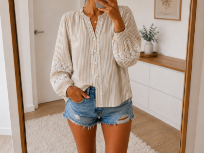 Blouse  manche longue avec broderie  –  XL au 3XL
