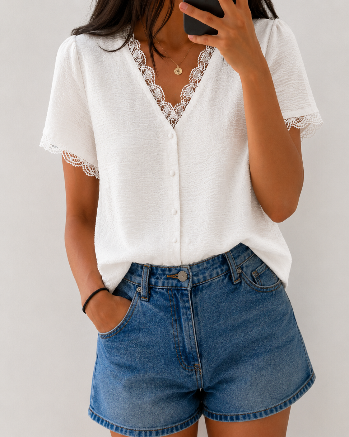 Blouse courte manche brodée – blanc chic – Image 2