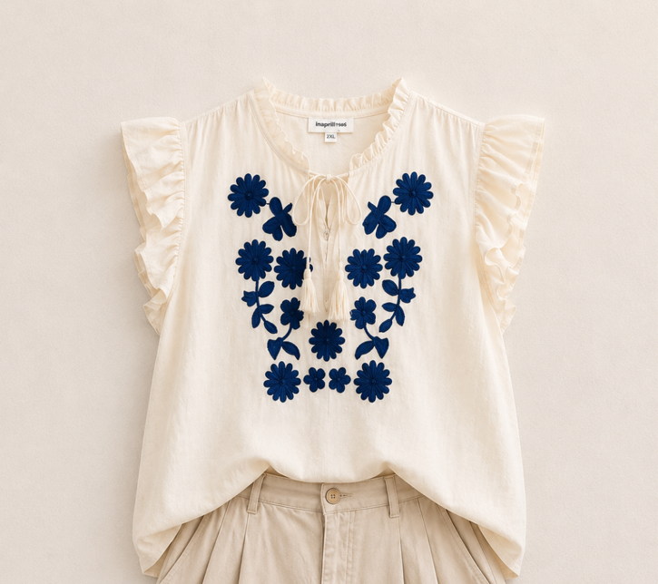 Blouse courte grande taille brodée – Style chic et confortable – Image 3