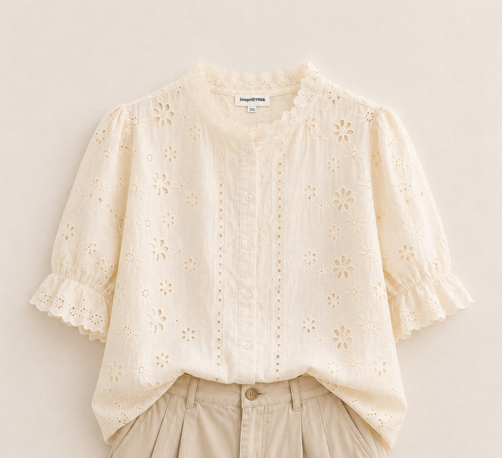 Blouse à motif brodé – Manches courtes élégantes – Image 3