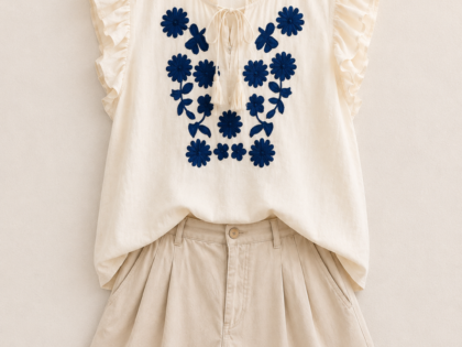 Blouse courte grande taille brodée – Style chic et confortable
