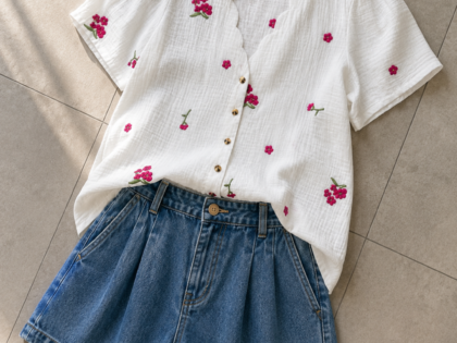 Blouse courte à motif brodé – taille  XL au 3XL