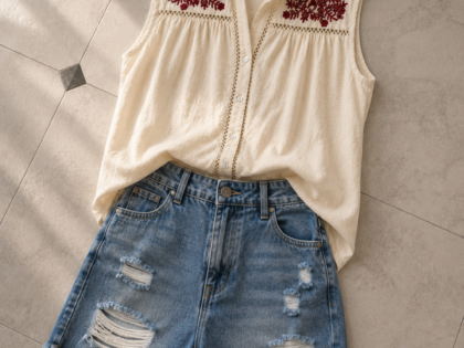 Blouse courte manche  brodée – Chic, confortable et légère