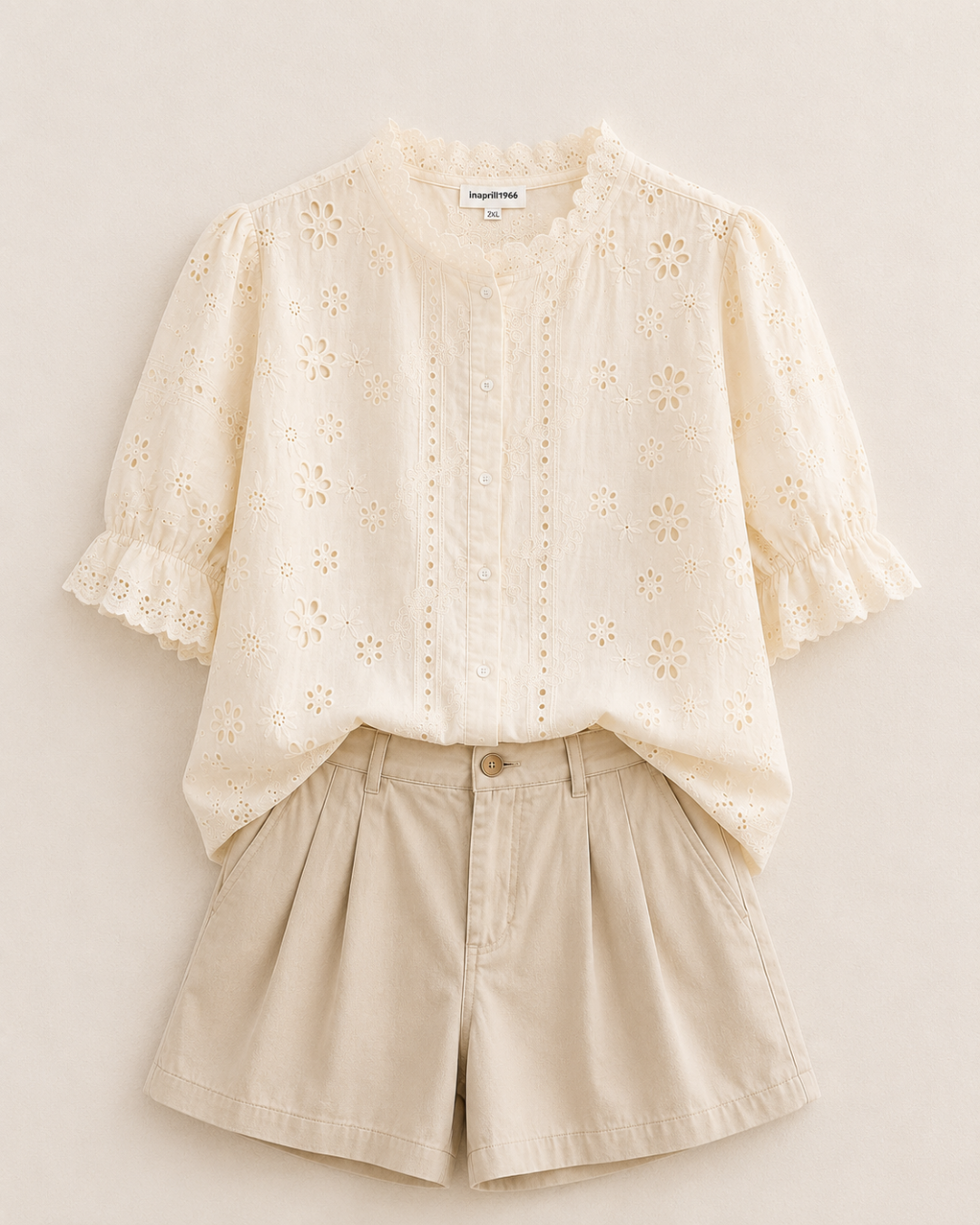 Blouse à motif brodé – Manches courtes élégantes