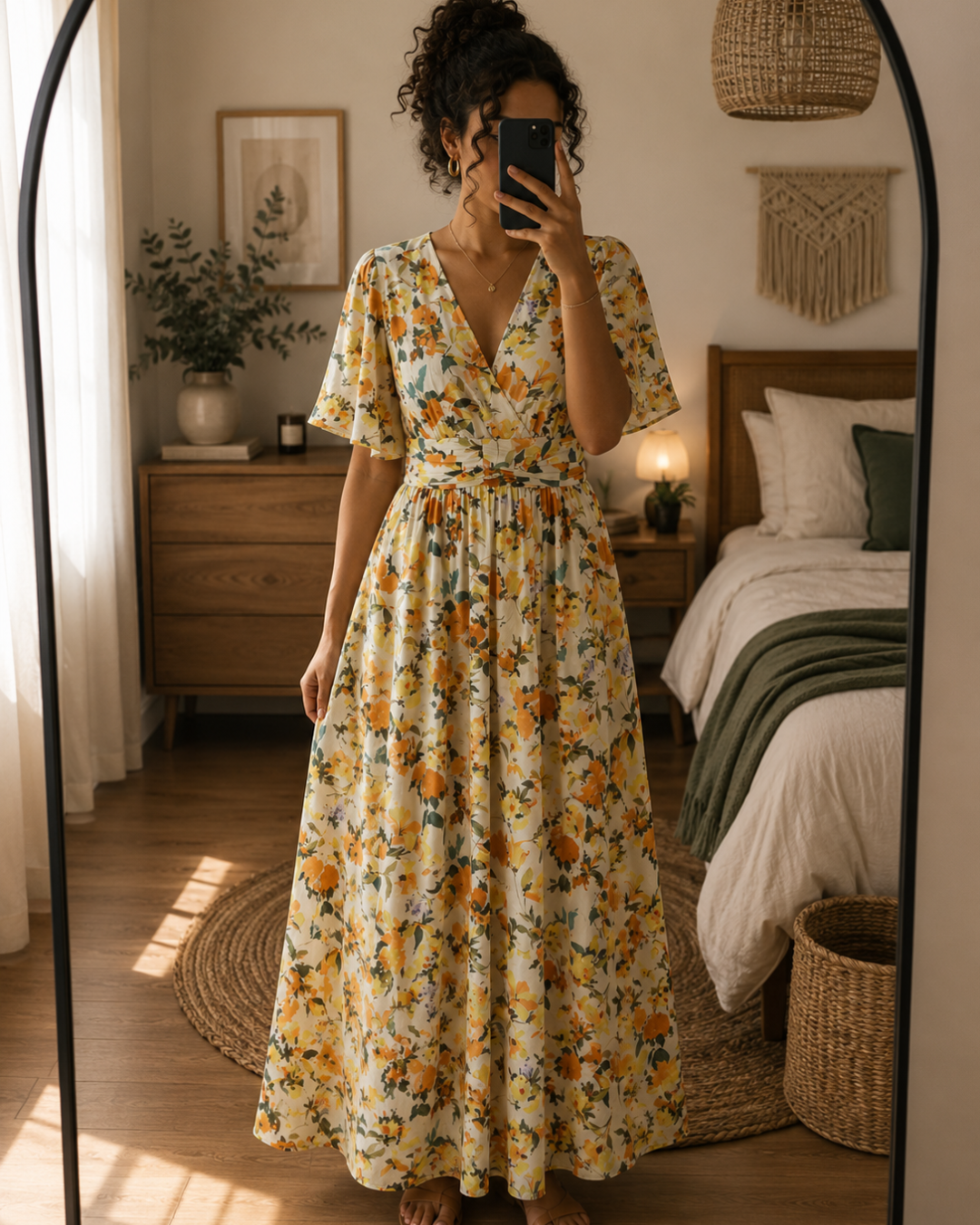 robe fleurie femme jaune