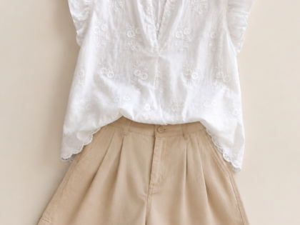 Blouse grande taille à motif brodé – Manches courtes élégantes