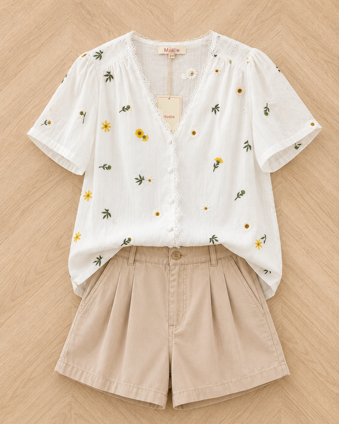 Blouse brodée fleur jaune - grande taille
