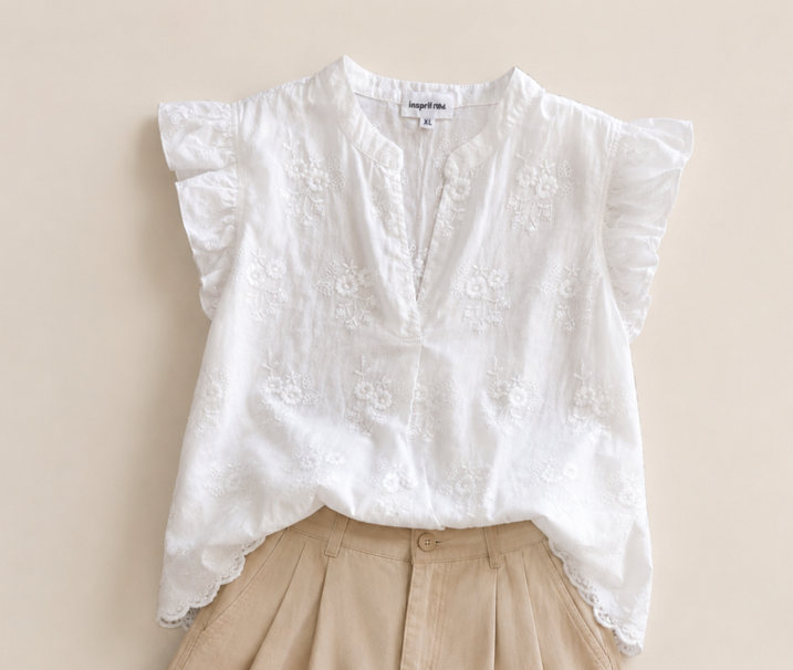 Blouse grande taille à motif brodé – Manches courtes élégantes – Image 2