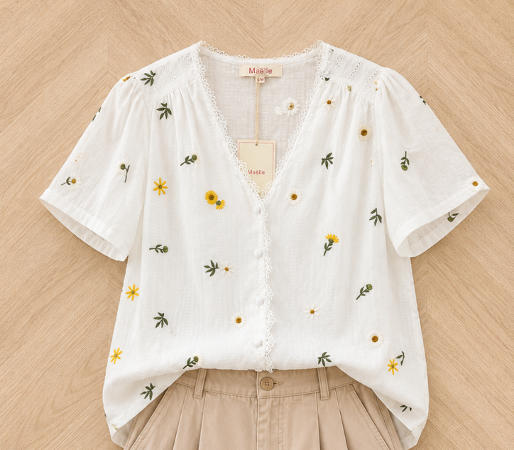 Blouse brodée fleur jaune - grande taille – Image 2
