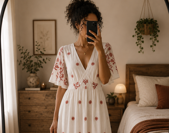 Robe jaune fleurie brodé – Image 2